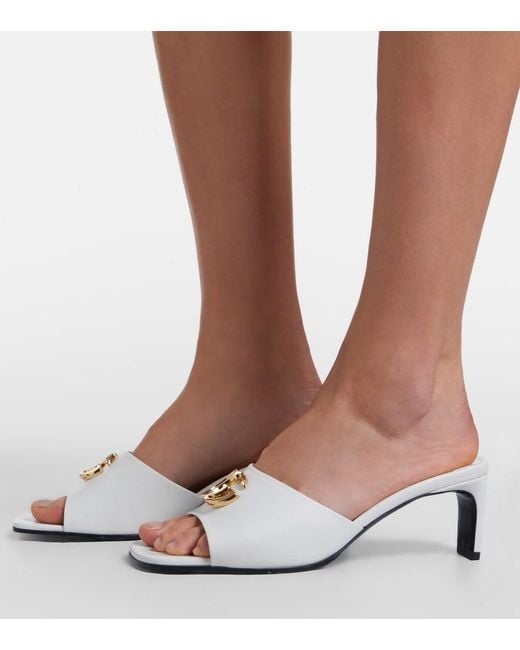 Gucci White Double G Leather Mules