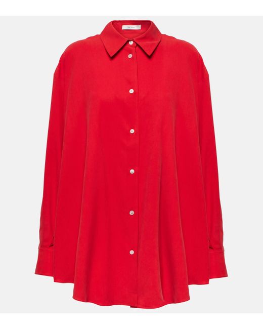 The Row Red Andra Silk Shirt