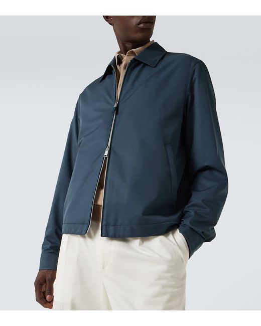 Zegna Blue Leather-Trimmed Blouson for men