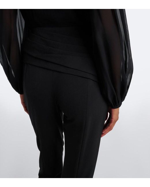 Carolina Herrera Black Floral-Applique Wool-Blend Leggings