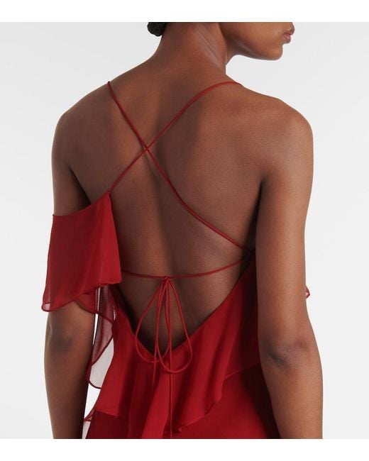 The Sei Red Ruffled Silk Chiffon Gown