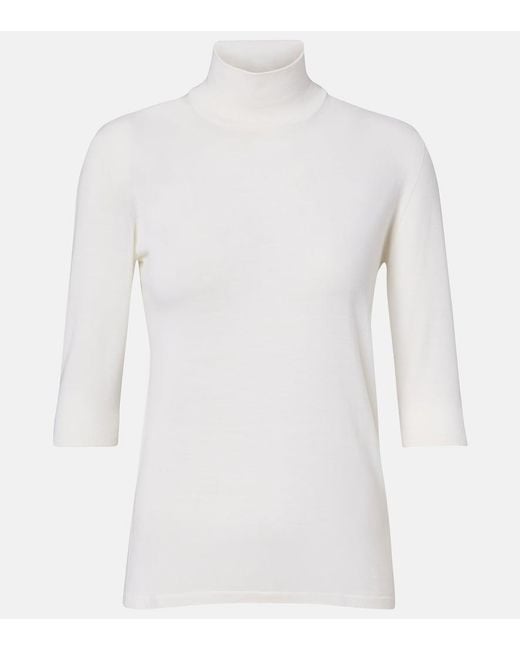 Max Mara White Boa Virgin Wool Turtleneck Top