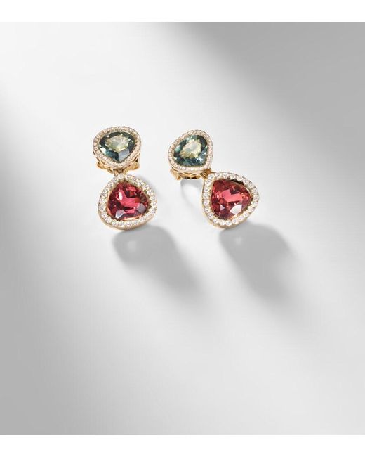 Octavia Elizabeth White Two Drop Kaleidoscope 18Kt Earrings With Tourmalines And Diamonds