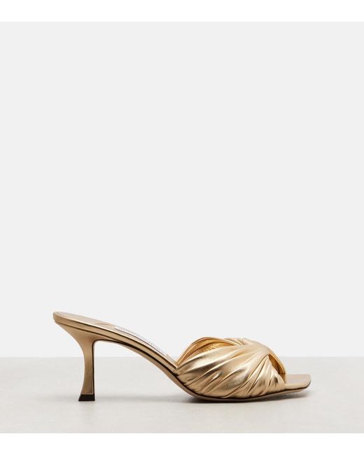 Jimmy Choo Natural Skye Metallic Leather Mules