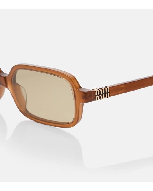 Miu Miu Brown Logo Rectangular Sunglasses