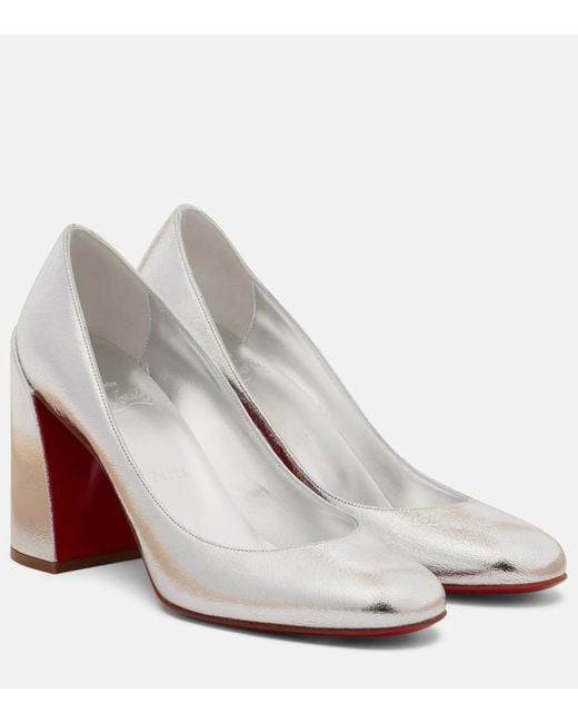 Christian Louboutin White Miss Sab 85 Metallic Leather Pumps