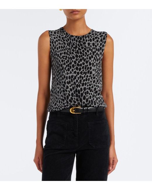 Nili Lotan Black Nessa Leopard-Print Cashmere Top