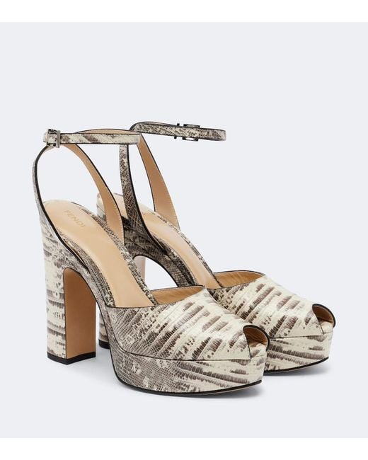 Fendi Metallic After 9 Snake-Effect Leather Platform Sandals