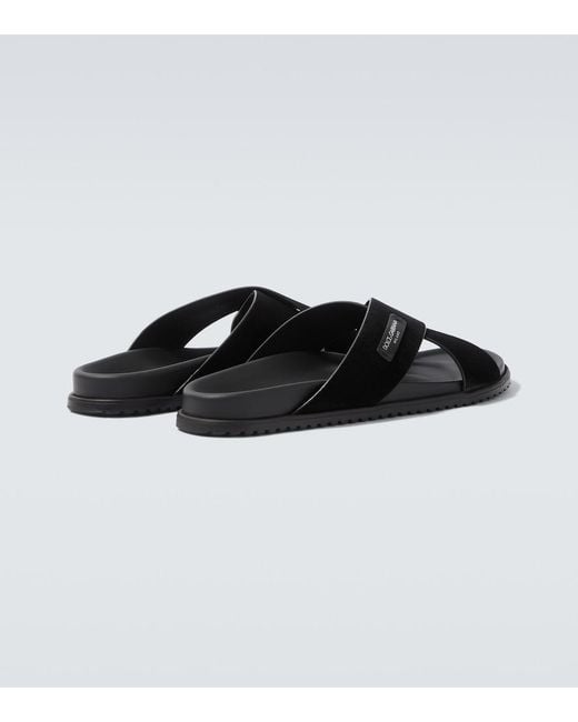 Dolce & Gabbana Black Logo Suede Sandals for men