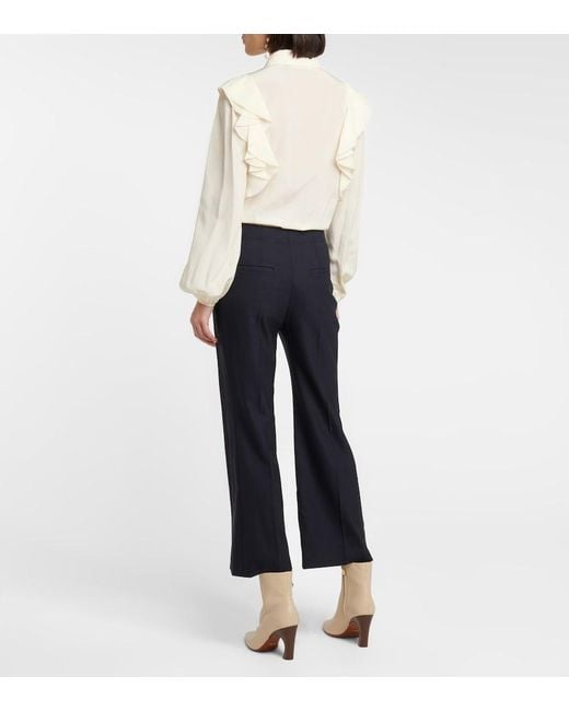 Chloé Blue High-Rise Cropped Flared Wool Pants