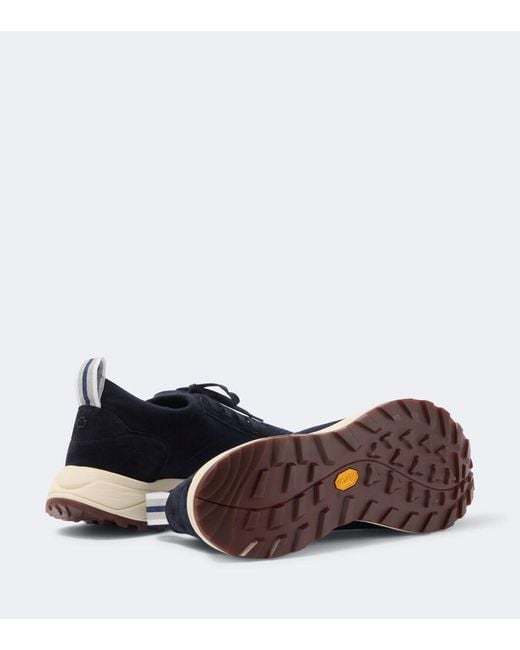 Fedeli Blue Knitted Suede-Trimmed Sneakers for men