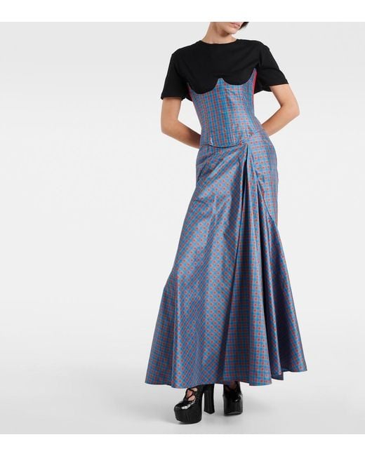 Vivienne Westwood Blue Checked Ruffled Silk-Blend Maxi Skirt