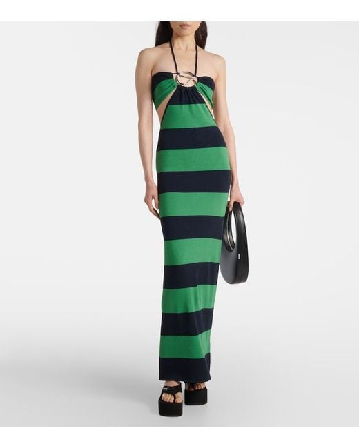 Coperni Green Cutout Striped Maxi Dress