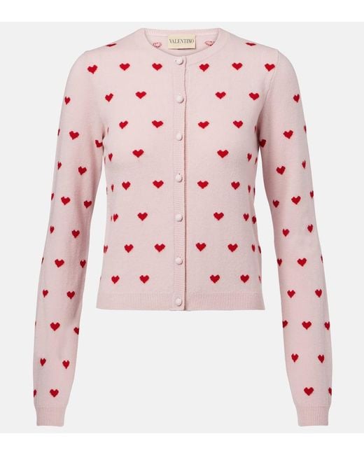 Cardigan De Lana Virgen En Jacquard Valentino de color Pink