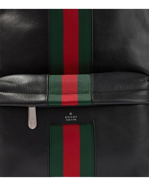 Gucci Black Web Stripe Leather Backpack for men
