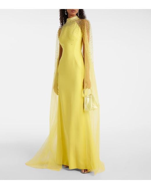 Abito Lungo Limelight Con Cristalli di Jenny Packham in Yellow