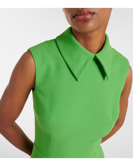 Emilia Wickstead Green Leontine Wool Crepe Midi Dress