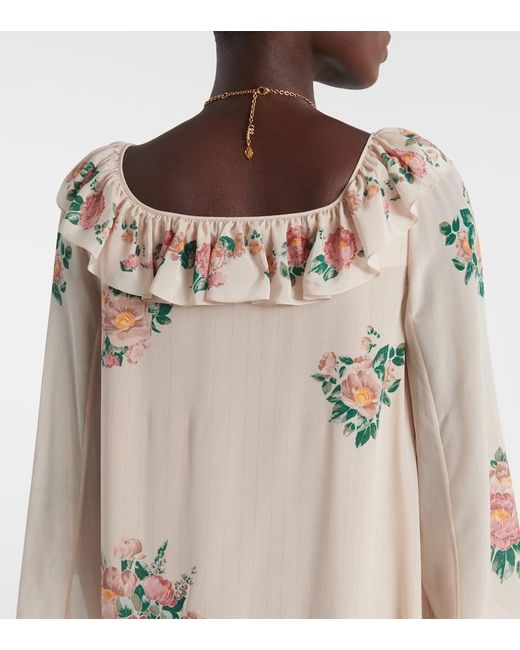 Robe Longue En Crepe De Soie A Fleurs Chloé en coloris Natural