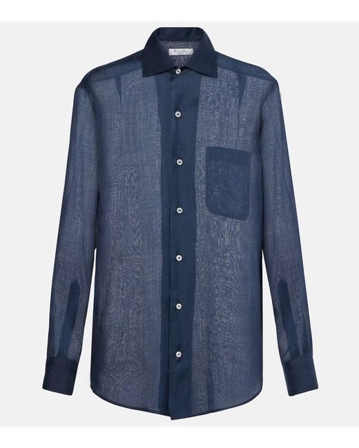 Loro Piana Blue Hemd Aus Ramie