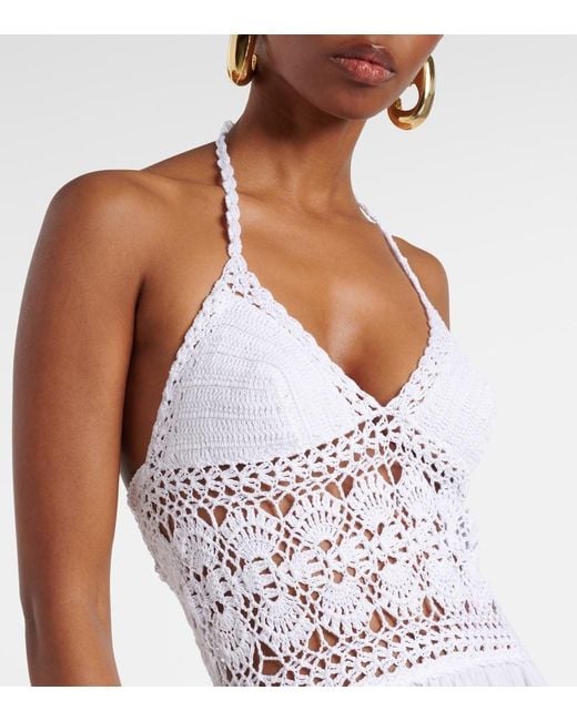 Anna Kosturova White Filigree Crochet Halterneck Maxi Dress