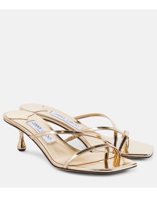 Jimmy Choo Natural Etana 50 Metallic Leather Mules