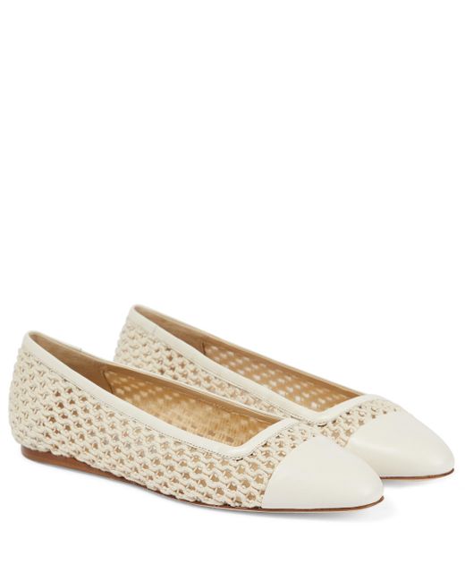 Jimmy Choo Leather Watson Raffia Effect Ballet Flats in Beige (Natural ...