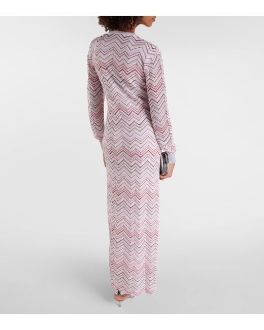 Missoni Pink Zig Zag Metallic Knit Maxi Dress