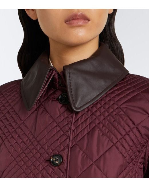 Burberry Purple Fernleigh Leather-Trimmed Quilted Jacket