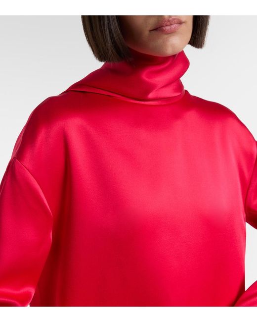 Tom Ford Red Mock-Neck Scarf Crepe High-Low Dress
