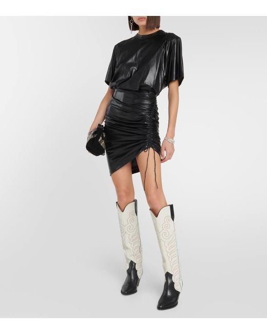 Isabel Marant Black Balesi Ruched Faux Leather Minidress