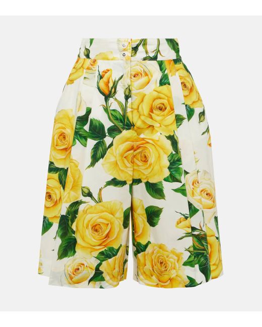 Dolce & Gabbana Yellow Floral Cotton Bermuda Shorts