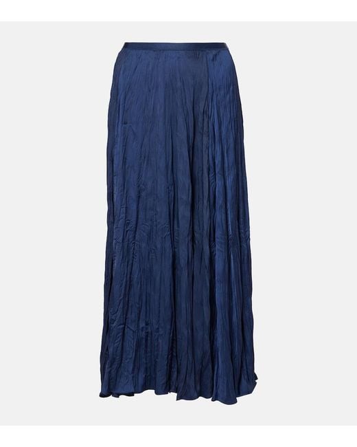 Polo Ralph Lauren Blue Crushed Satin Midi Skirt