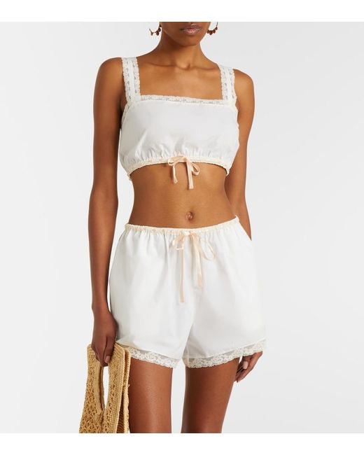 Posse White Alma Lace-Trimmed Cotton Crop Top