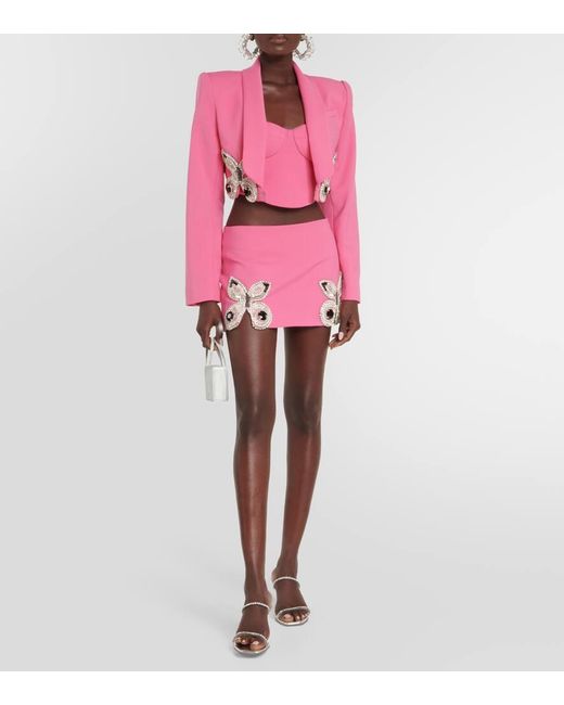 Area Pink Crystal-Embellished Wool Miniskirt
