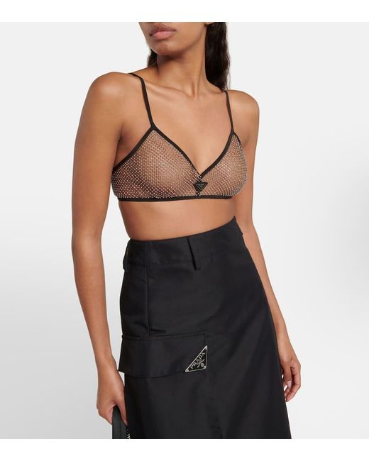 Prada Black Logo Embellished Bralette