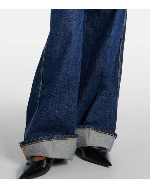 FRAME Blue The Cuffed Wide High-Rise Wide-Leg Jeans