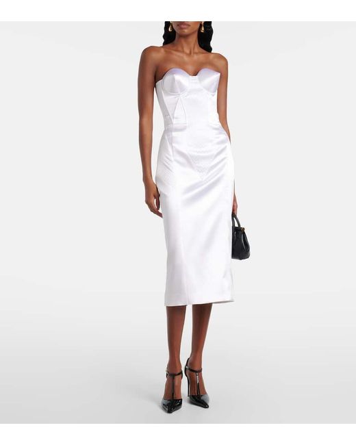 Dolce & Gabbana White Midikleid Aus Satin