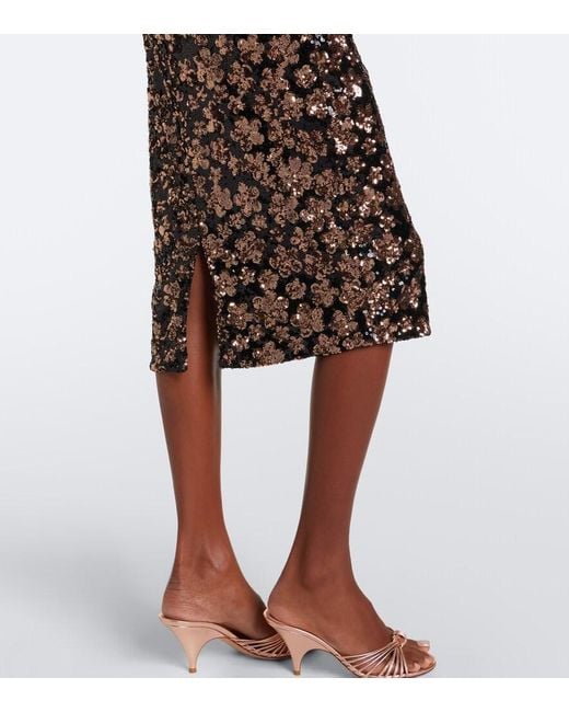 Max Mara Brown Floral Sequined Midi Skirt