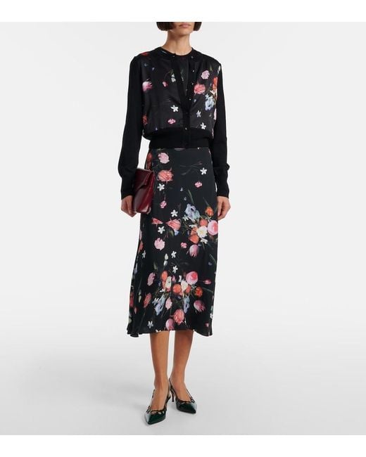 Erdem Black Floral Crepe Midi Skirt