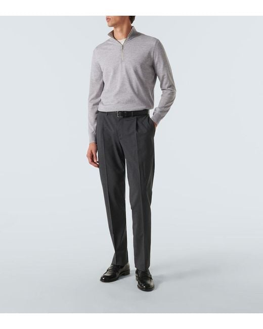 Zegna Gray Wool Half-Zip Sweater for men