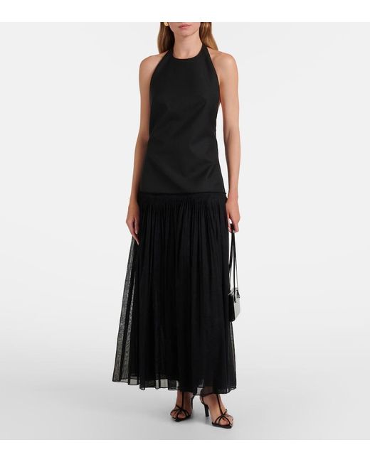 Rohe Black Pleated Wool-Blend Muslin Maxi Dress