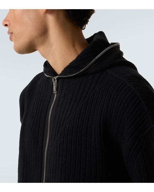 Rick Owens Black Ribbed-Knit Virgin Wool Zip-Up Sweater for men