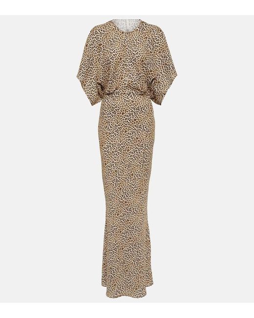 Norma Kamali Natural Obie Leopard-Print Georgette Gown