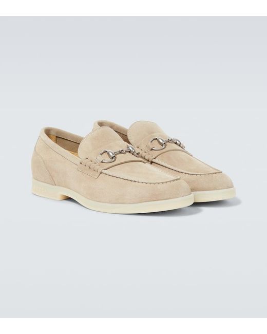 Gucci White Horsebit Suede Loafers for men