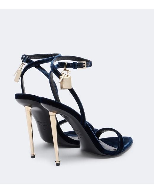 Tom Ford Blue Padlock Velvet Sandals
