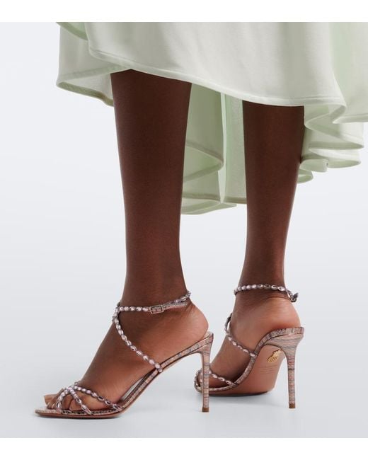 Aquazzura Pink Love Struck Embellished Leather Sandals