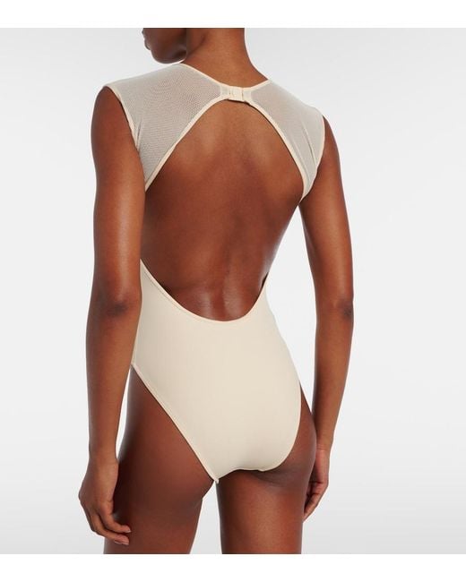 Eres White Unique Mesh-Trimmed Swimsuit