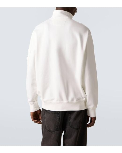 C P Company White Lens Cotton Half-Zip Sweatshirt for men
