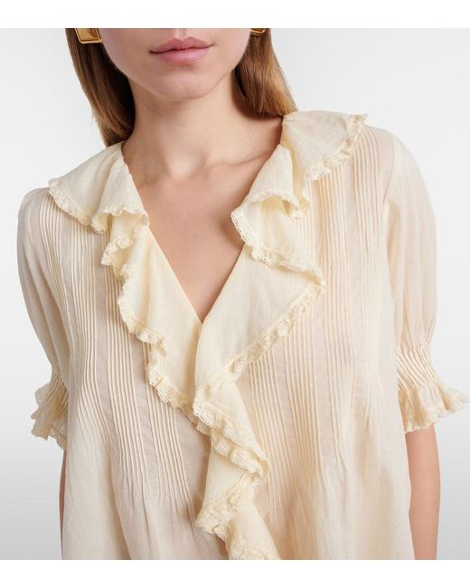 Doen Natural Henri Ruffled Cotton Blouse