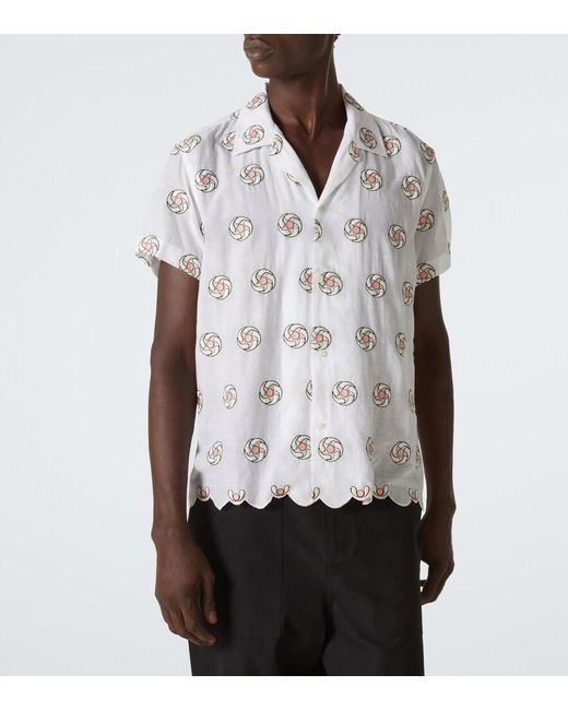 Bode White Floral Aperture Scalloped Cotton Shirt for men